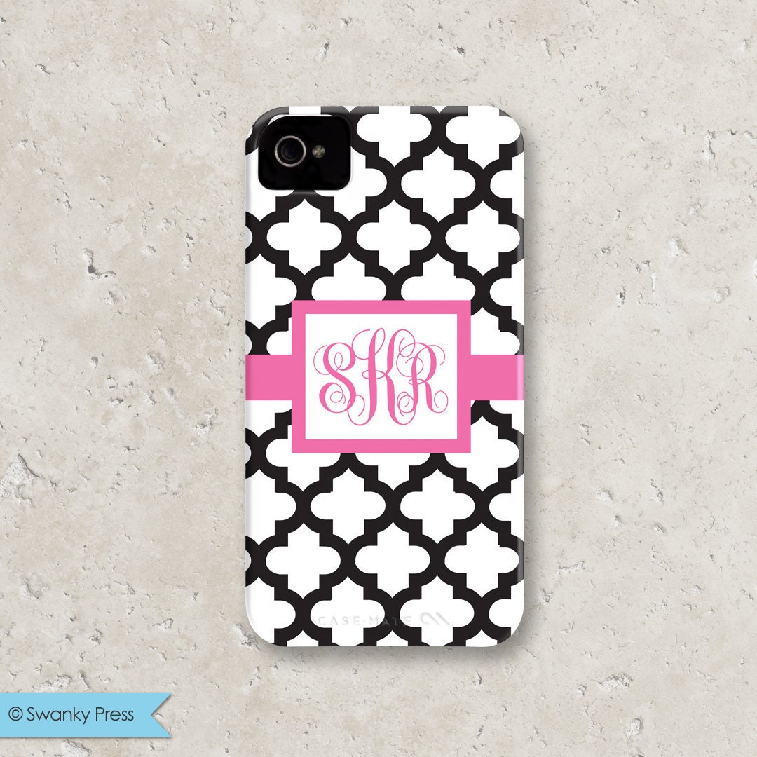 iPhone 5 - personalized custom iPhone cell phone case - "quatrefoil white, black and pink" Il_170x135