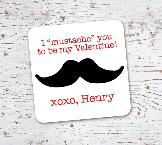 Valentine Stickers Gift Tags . Mustache . for Favors, Treat Bags and Envelope Seals Il_570xn