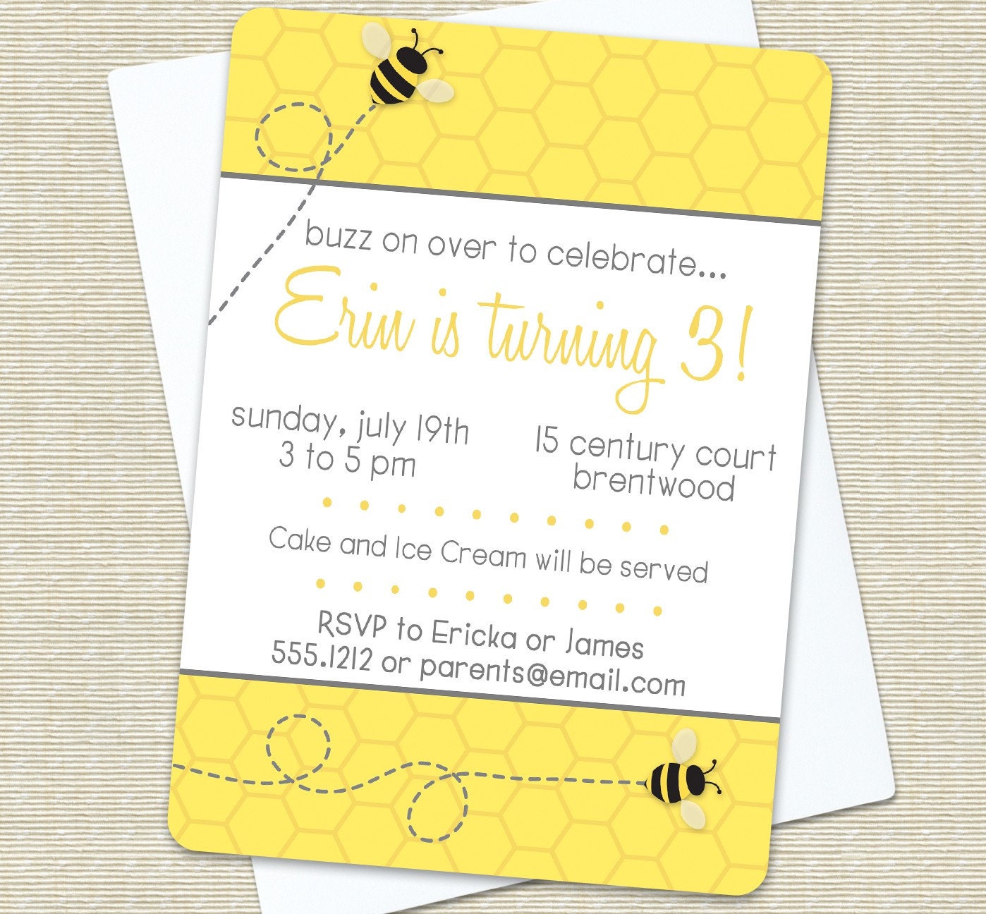 Bee Birthday or Baby Shower Invitations