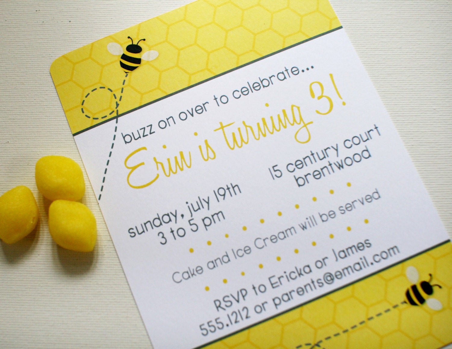 Bee Birthday or Baby Shower Invitations