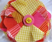 Bright Gingham Yellow Pink and Orange Fabric Brooch