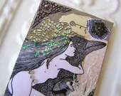 ACEO ATC Original Miniature Collage - Raven Woman - Mixed Media
