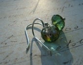 Aqua Earrings, Green Sea Glass Earrings, Glass Bead Earrings, Sterling Silver Earrings
