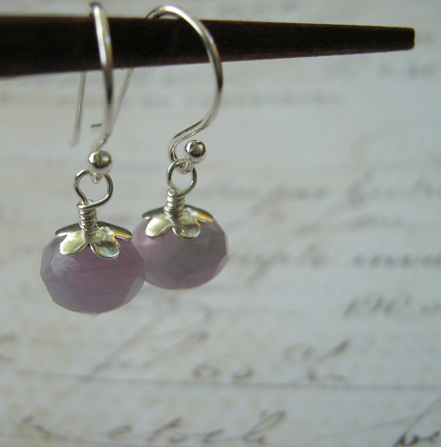 Lavender Blue Earrings, Glass Bead Earrings,  Gemstone Donut Cut Glass, Sterling Silver Earrings