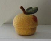 Felted Wool Michigan Peach Jar/Bowl with Removable Lid - In Stock - Ready to Ship