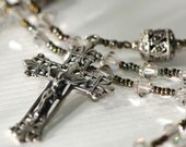Handmade Rosary Silver Shade Swarovski Crystal and Sterling Silver