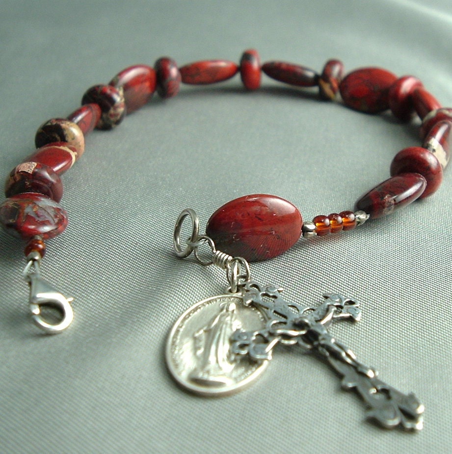 Poppy Jasper and Sterling Silver Rosary Bracelet