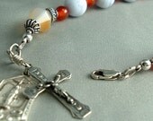 Blue Lace Agate, Carnelian and Sterling Silver Rosary Bracelet