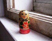 Photo. Dolly on the Sill. Handpainted Vintage Russian Folk Doll.