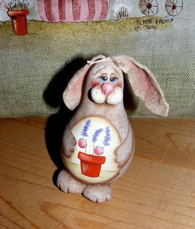 Bunny Gourd with Flower Pot - HandPainted