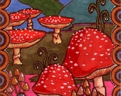 ACEO Original Art Mushroom Red Toadstool Pop Fantasy Fairytales Illustration