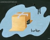 Original Black Cat Painting on wood, Illustration Pop Art Motivational Wooden Sign - Kitty Lurker 18 x 25cm