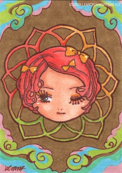 Original ACEO Psychedelic Art Rainbow Kawaii Cute Retro Girl Summer Illustration