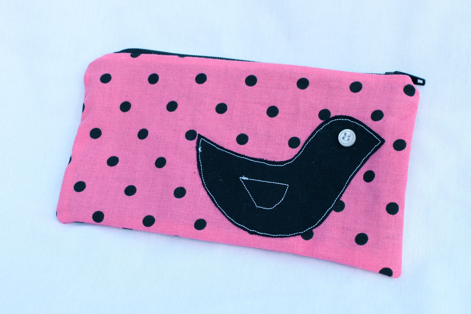 Pink Polka Dot Tweetie Zipper Pouch - Cosmetic Bag