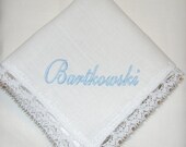 Wedding Handkerchief Handmade 100% Linen with Lace...Your Something Blue
