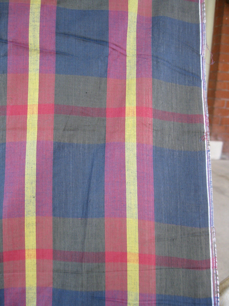 2 Yds 50s 60s Cotton Plaid Shirting Vintage Fabric
