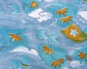 2.33 yds vintage fabric - sailing ships - blue seas - vintage 70s 80s cotton jersey knit fabric