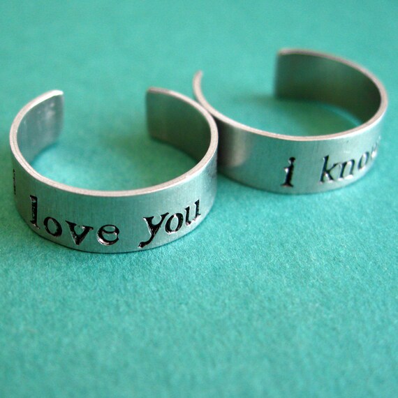 Star Wars Rings- Han & Leia -Pair of Adjustable His and Hers Aluminum Rings -your choice of font
