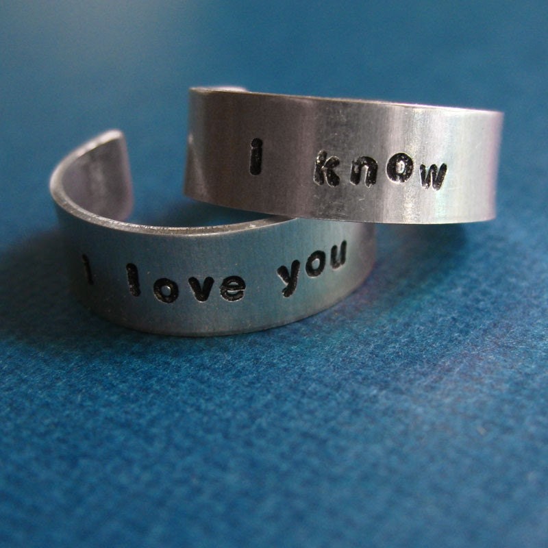 Star Wars Rings- Han & Leia -Pair of Adjustable Aluminum Rings- Hand Stamped