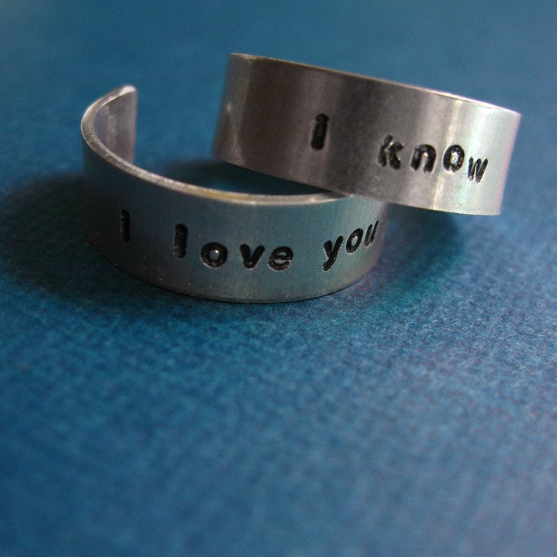 Star Wars Rings- Han & Leia -Pair of Adjustable Aluminum Rings- Hand Stamped