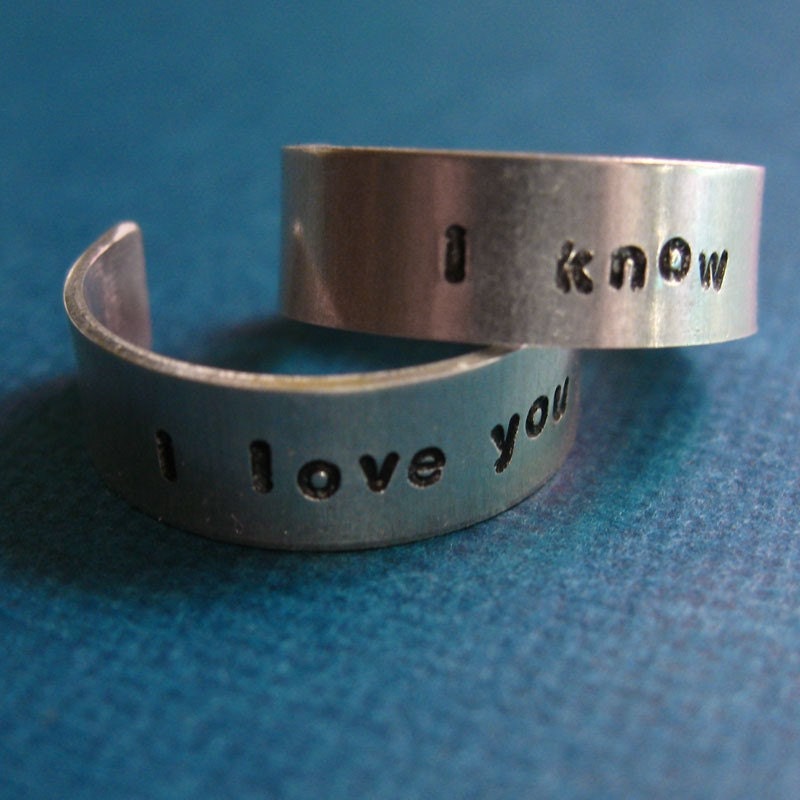 Star Wars Rings- Han & Leia -Pair of Adjustable Aluminum Rings- Hand Stamped