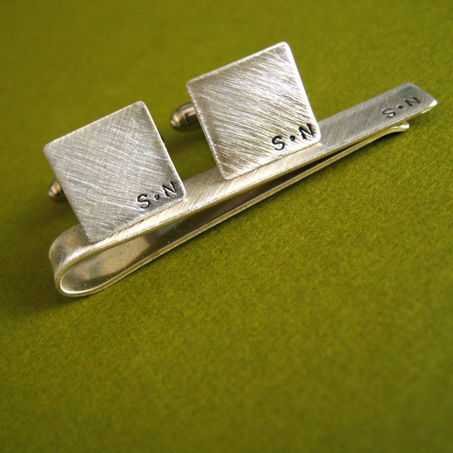 Tie Bar - Monogram - personalized brushed sterling silver - perfect groomsmen gift - custom tie clip