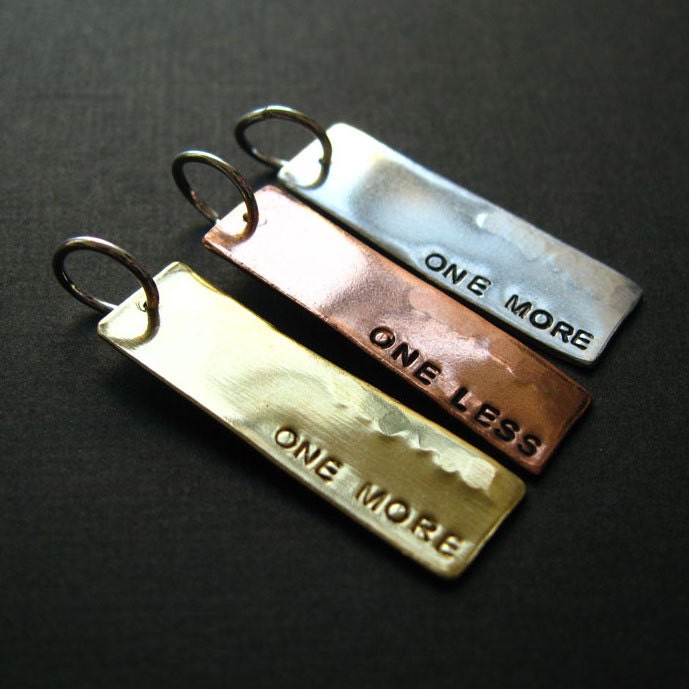 Custom Stamped tag pendant- single offset word in aluminum ,copper or brass