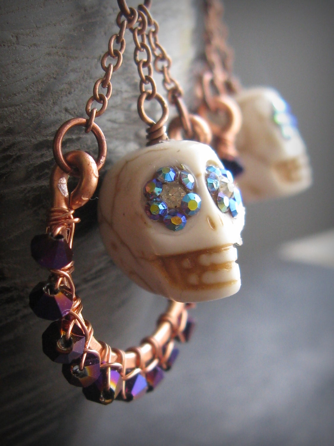 Day of the Dead skulls copper hoop earrings Dia de los Muertos earrings sugar skull earrings