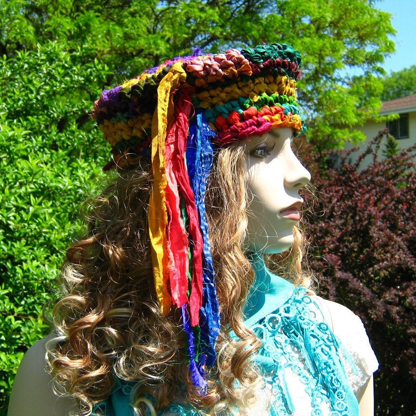 Silk Sari ribbon Crocheted Hat