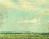 Landscape Photography - Fine Art  Print -  Meadow - Pastel Blue Green Decor - Vintage Inspired Art  8x8 - Green Summer
