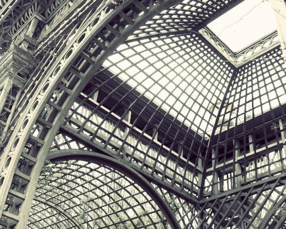 Architecture photography, black and white photograph, geometric art, france, industrial, modern art grid lines grey 8x10 - Open to the Sky
