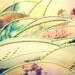 Fine Art photography, Chinese fans, collection of delicate fans in soft pale yellow flowery pastel pink green aqua tones
