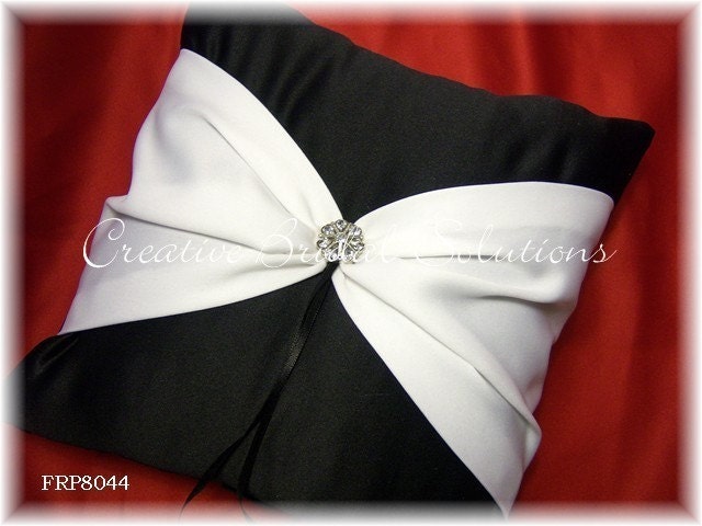 Black and White Wedding Ring Bearer Pillow