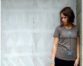 SALE - The Headhunter - womens tshirt - heather brown and turquoise - medium - bow and arrow print on American Apparel tees - gift for her