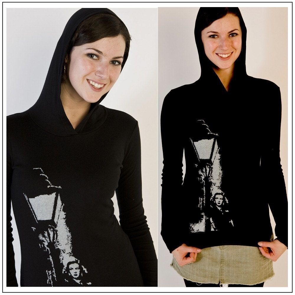 SALE - Scarlet Street Film Noir Hoodie - women's small - retro print on black pullover