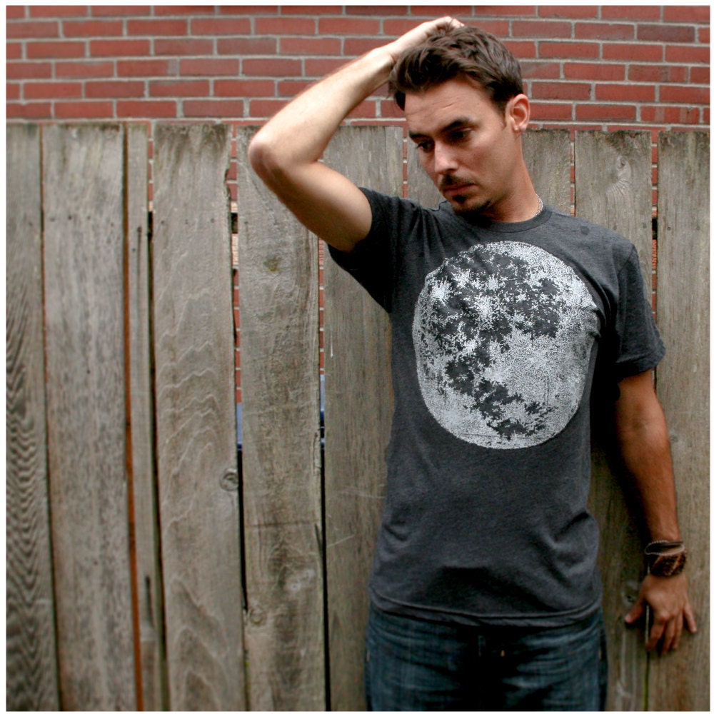 My Moon, My Man - mens tshirt - S/M/L/XL - full moon screenprint on American Apparel heather black - fall fashion