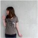 Sure Shot - tshirt for women - MEDIUM - antique pistol screenprint on American Apparel heather brown track tees