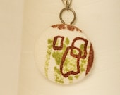 Vintage Mid Century Modern Barkcloth Fabric Necklace Brown Green Cream