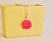 Vintage Pink Chenille Fabric Pendant Hot Pink Fuzzy Curves