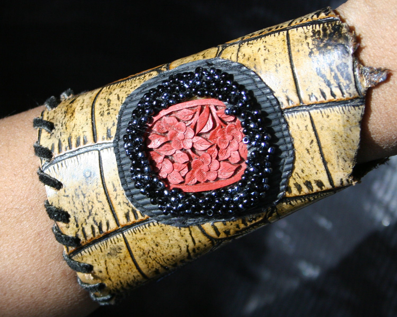 red cinnabar crocodile cuff