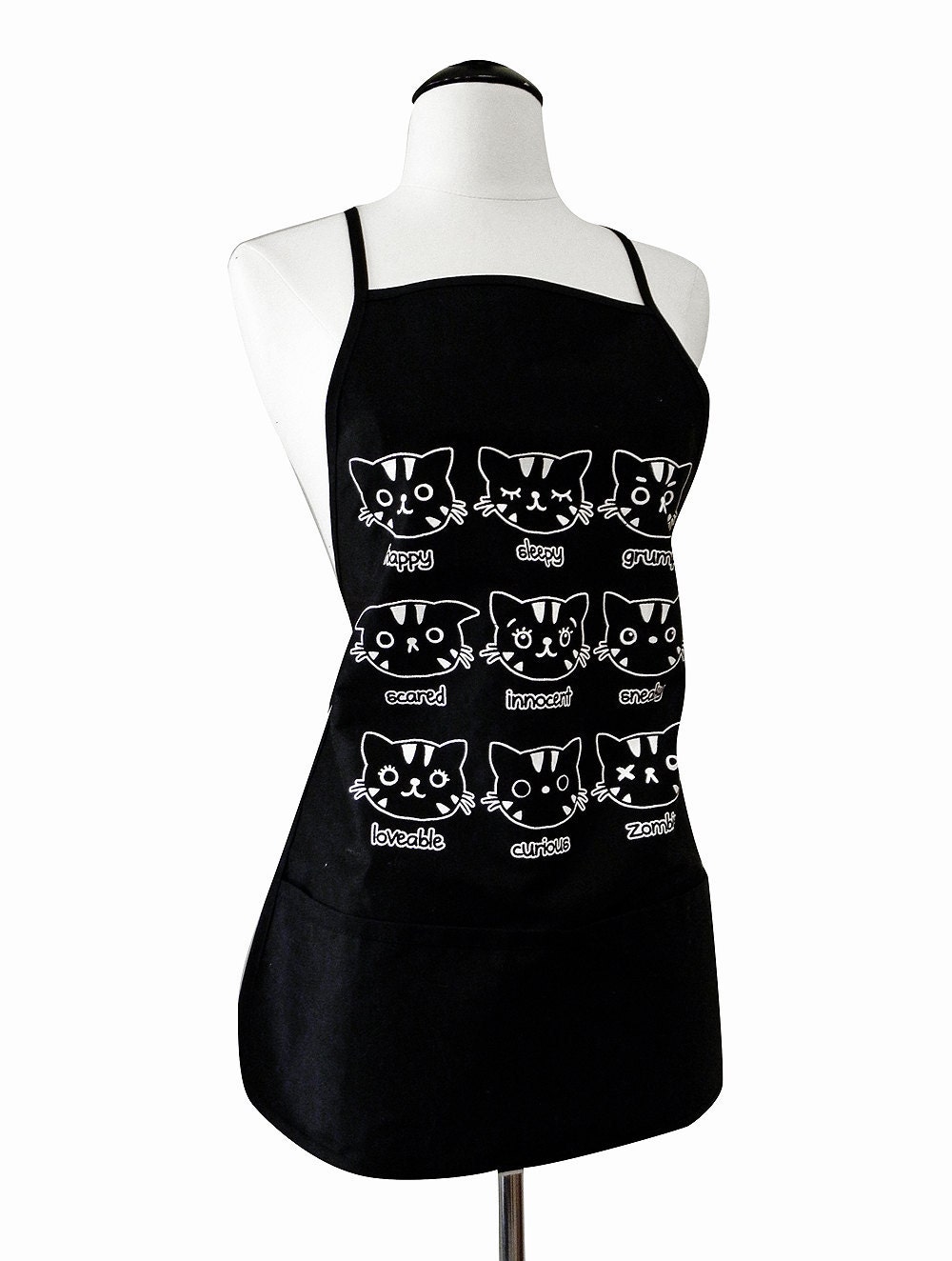 Cat Apron - Moody Cats Black Apron with Front Pockets