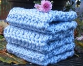 Natural & Organic Cotton Washcloth Crochet / Spa Cloth / Face Wash / Baby Blue  Dishcloth Set of 3 - Eco Friendly and Green