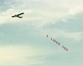 Romantic Love Photograph, airplane whimsical gift for him her lover print - large fine art  print 11x14 -  I Love You