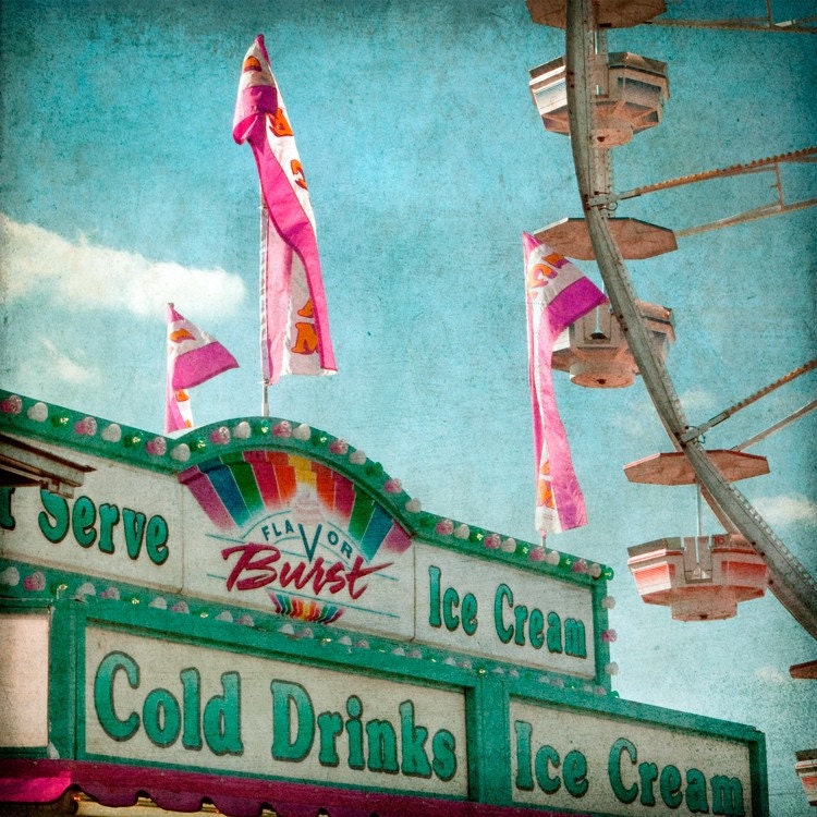 carnival midway state fair ice cream ferris wheel teal green pink  art print "Flavor Burst"  8x8 photo