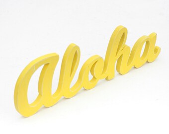 aloha handmade wood sign in any color - wall decoration for vintage or modern entryway decor