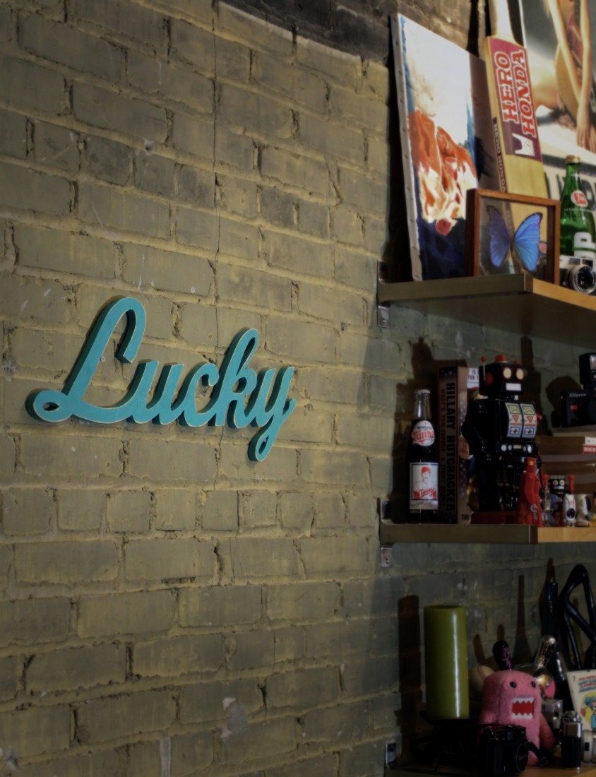 Lucky sign made from recycled wood