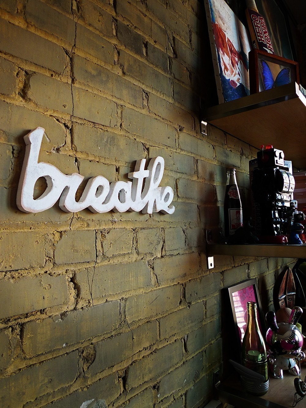BREATHE recycled wooden sign