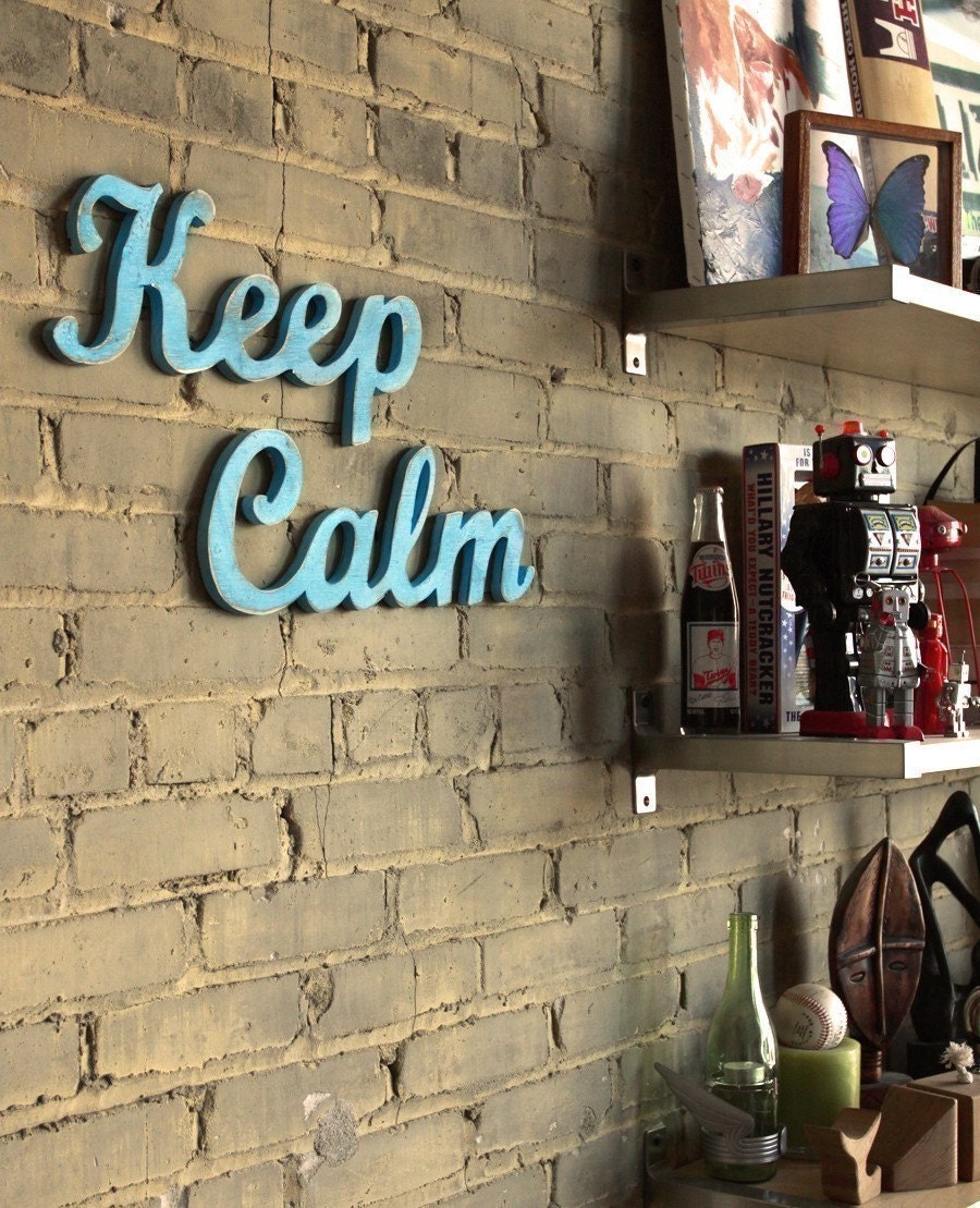 keep calm handmade wood sign - wall decoration for vintage or modern decor