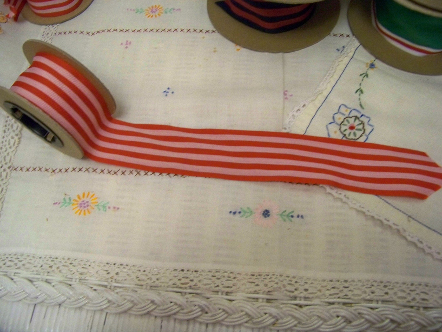 THREE Inch wide Stripe Grosgrain Ribbon  Pink Stripe, THREE Yard Length Candy Cane