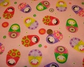 CUTE Russian baby dolls on pretty  Pink Cotton Rib knit fabric 1 Yard